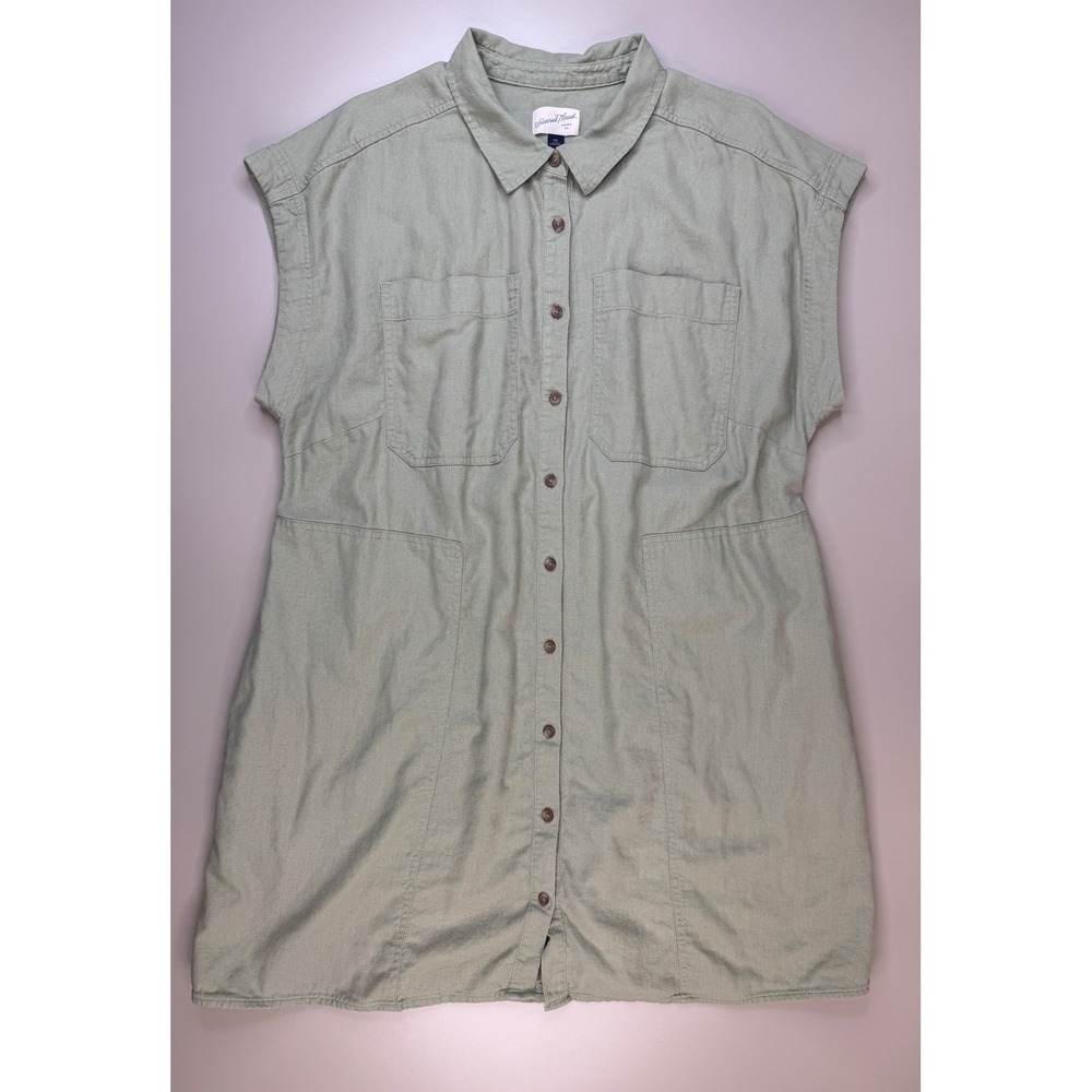 Universal Thread Linen Shirt Dress Womens XXL Olive Green Utility Coastal Boho - Picture 9 of 13